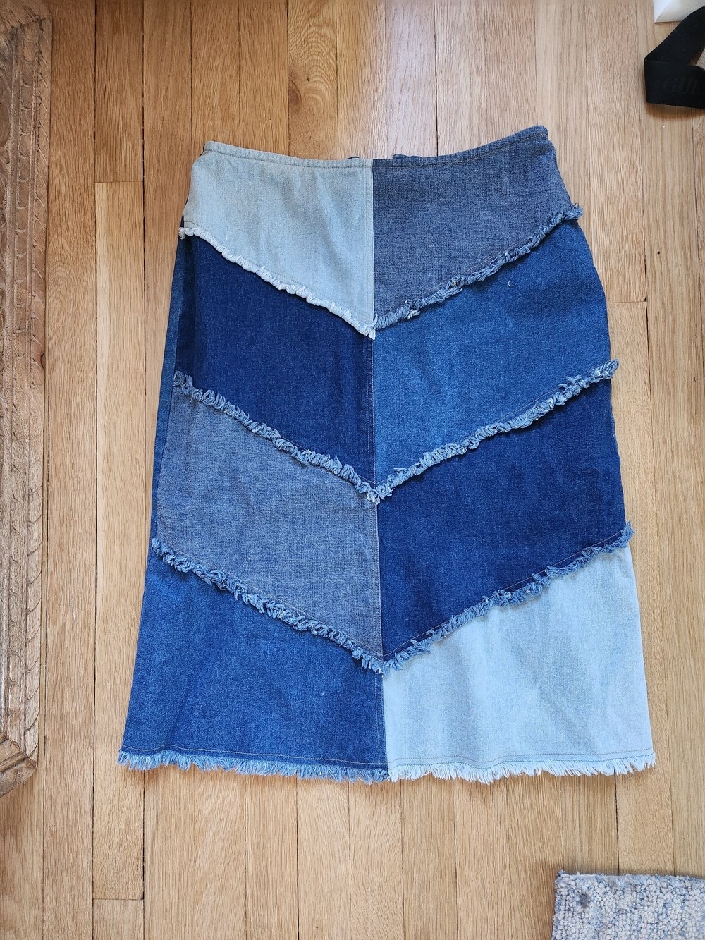 Patchwork Denim Midi Skirt - Blue